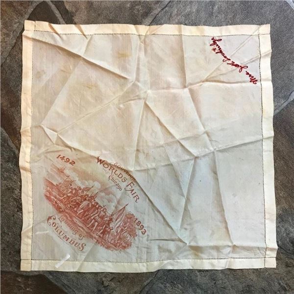 Rare 1893 Chicago Columbian Exposition Worlds Fair Silk Handkerchief
