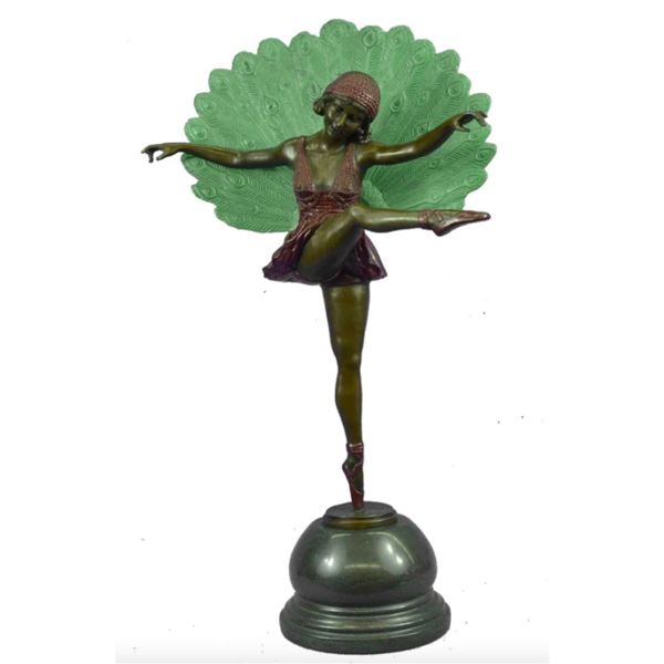 After Pellier, Art Deco Style Peacock Dancer Bronze Sculpture