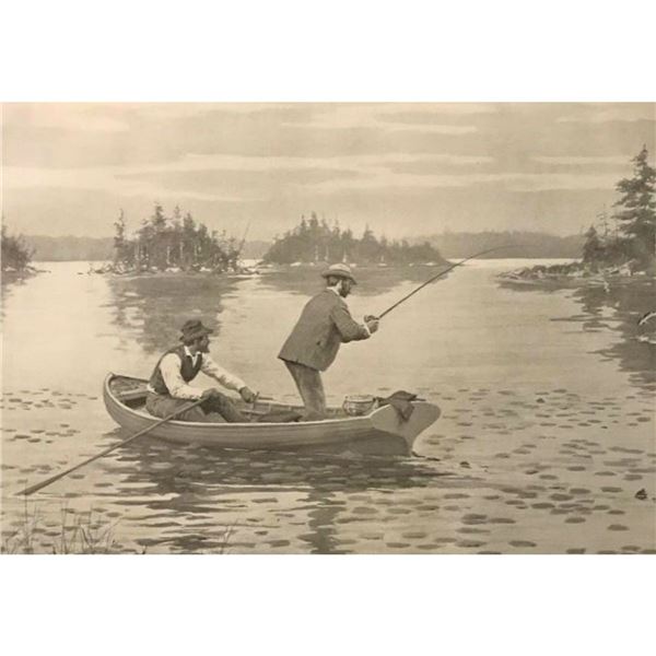 Early 1900's A.B. Frost Half Tone Print, Fishing