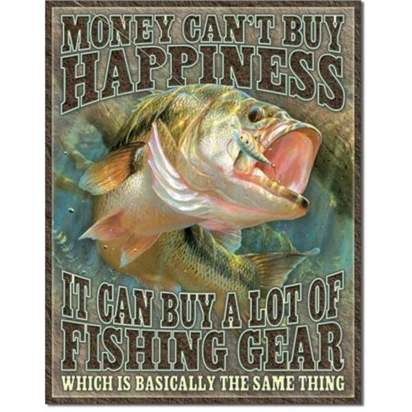 Money Can't Buy Happiness Metal Fishing Cabin Pub Bar