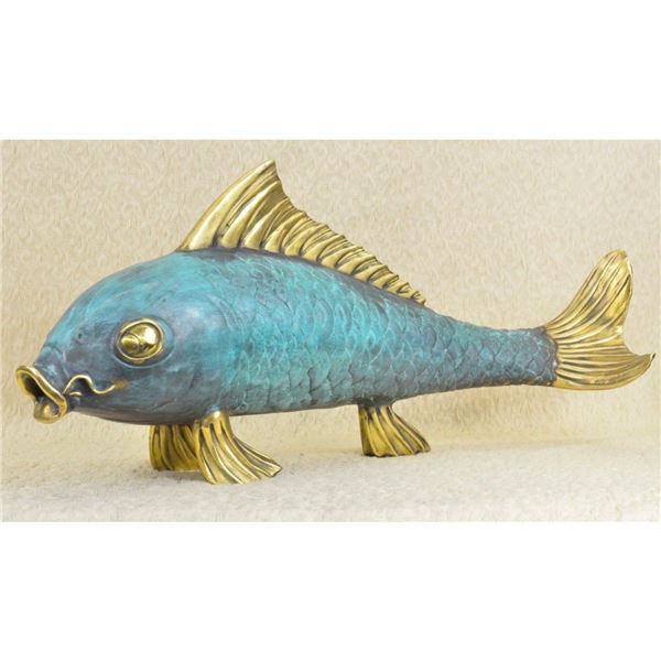 Signed Sea Bass Gilt Patina Bronze Sculpture