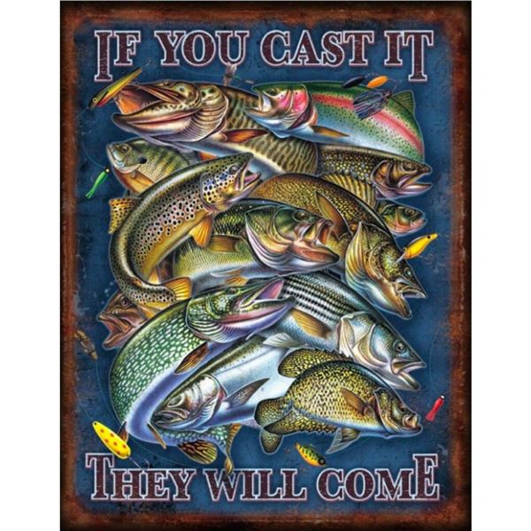 If You Cast It They Will Come, Fishing, Metal Pub Bar Sign