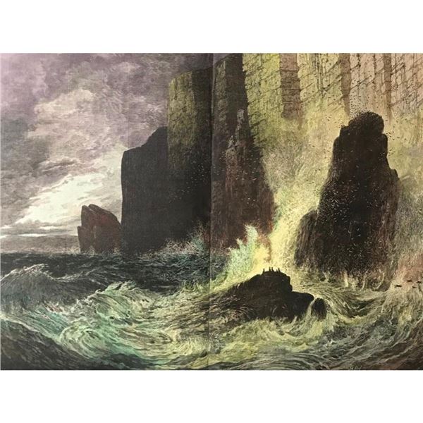 19thc Handcolored Wood Print, Bar Harbor Maine