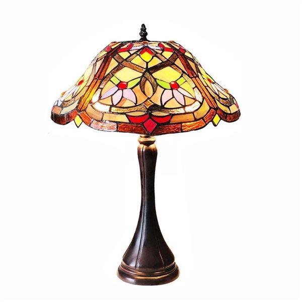 Mosaic Floral Design Stained Art Glass Table Lamp