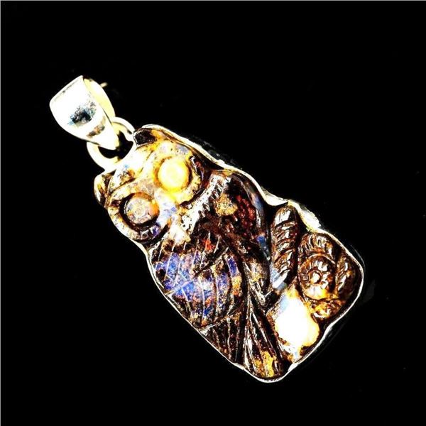 Carved Boulder Opal & Sterling Owl Pendant