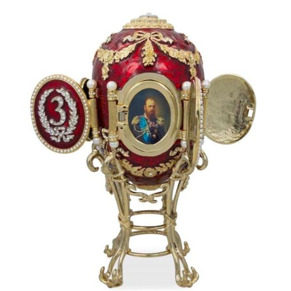 Russian Enamel Gilt Photo Frame Trinket Box Egg