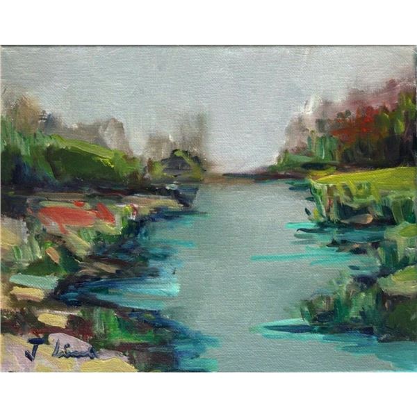21st Century Impressionism, Signed Oil Painting, River Landscape