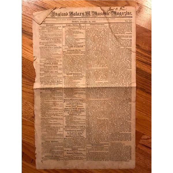 Rare 1819 New England Galaxy Masonic Magazine, Boston