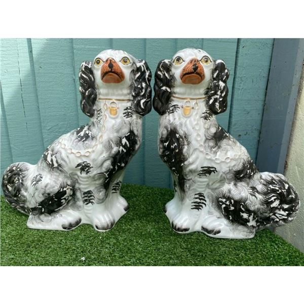 19thc Staffordshire Black White Spaniel Dogs