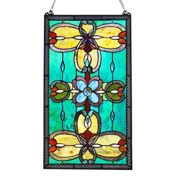 Tiffany Style Stained Art Glass Hanging Window Panel