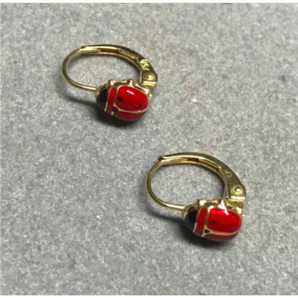 18kt Gold Enamel Ladybug Drop Earrings