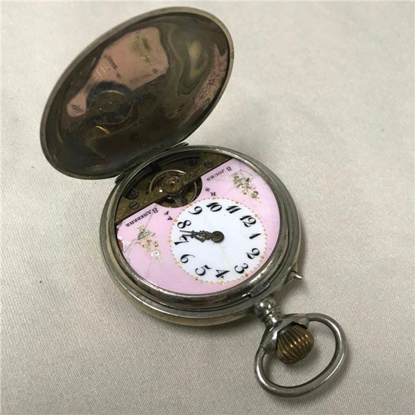 Rare Edwardian Era Hebdomas Swiss Silver Floral Case Pocketwatch