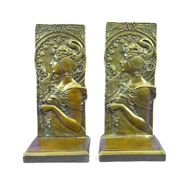 Art Nouveau Style Bronze Girl Bookends