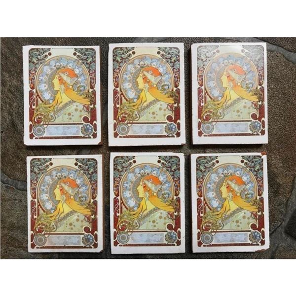 After Mucha, Set of Ceramic Art Mural Tiles