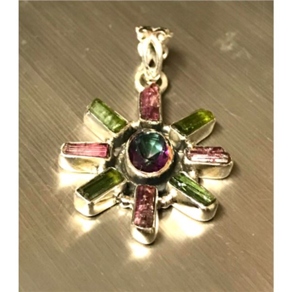 Rainbow Topaz & Tourmaline Sterling Sunburst Pendant