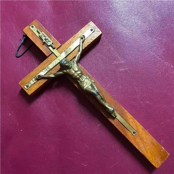 Vintage Wood With Brass Crucifix Cross