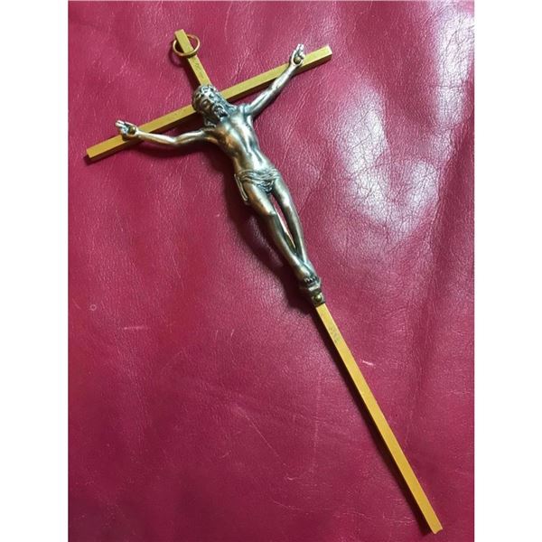 Vintage Steel Brass Hanging Wall Crucifix Cross