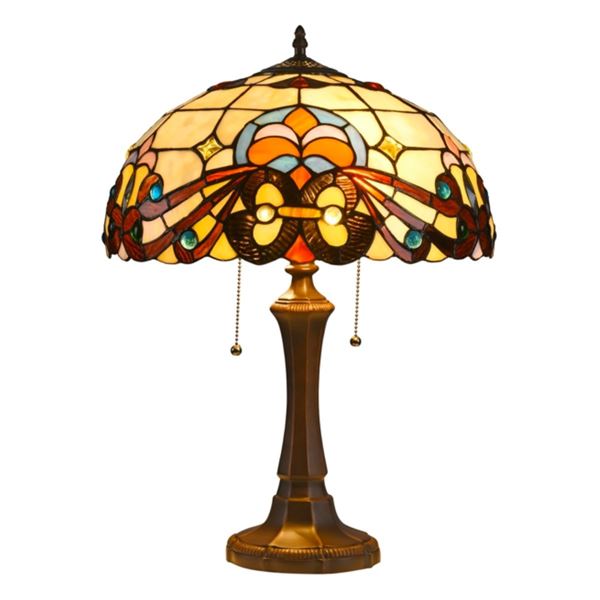 Jeweled Stained Art Glass 2-Light Table Lamp