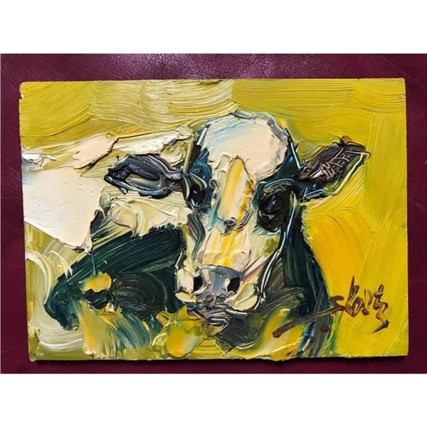 20thc Signed Impressionist Oil Painting, Cow