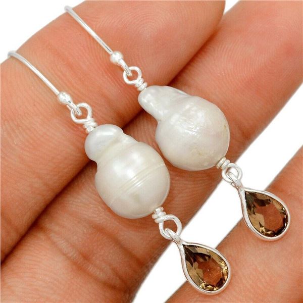 Baroque Pearls Smoky Topaz Sterling Earrings
