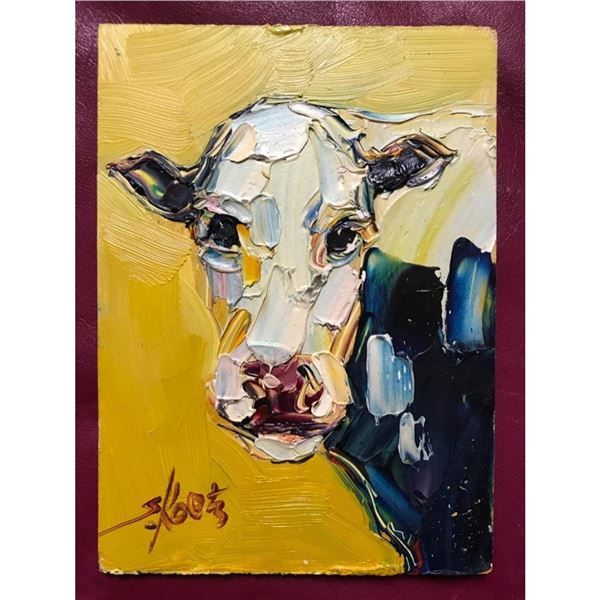 20thc Signed Impressionist Oil Painting, Cow