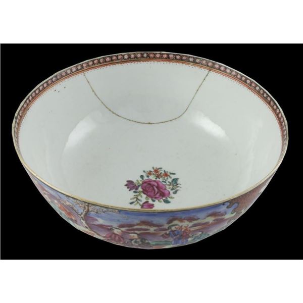 Large 18thc Qianlong Famille Rose Mandarin Bowl