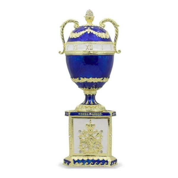 Russian Blue Serpent Clock Trinket Jewel Box Egg