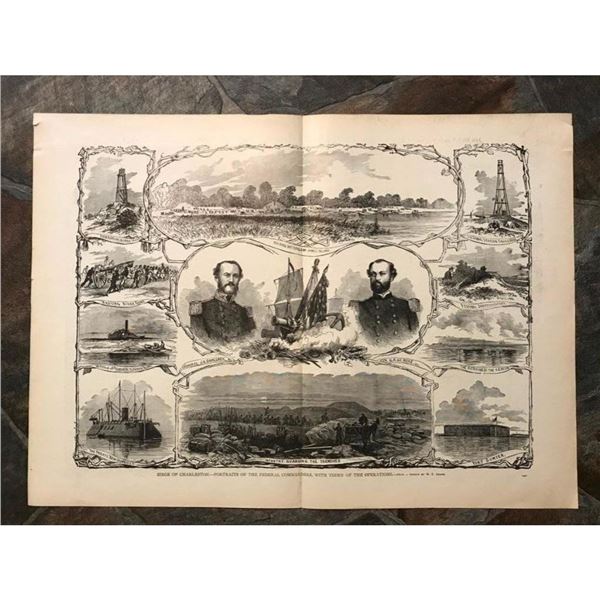 19thc Civil War Engraving, Siege of Charleston