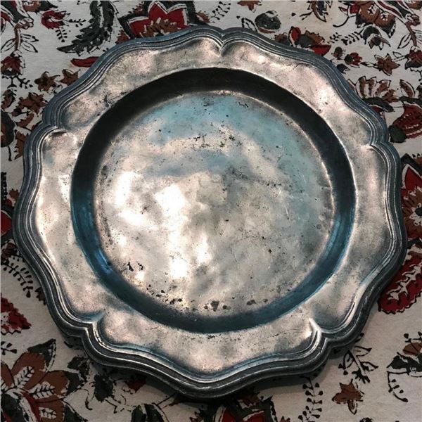 Vintage French Pewter Scalloped Plate