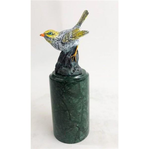 Signed Little Yellow Bird Bronze Sculpture