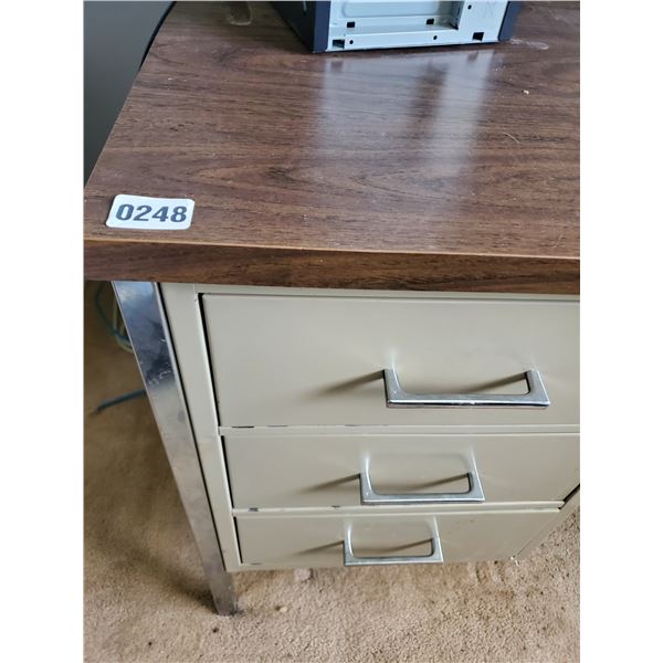 5 Drawer Vintage Wood & Metal Office Desk