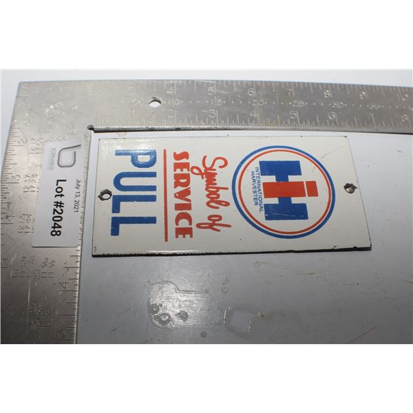 I-H INTERNATIONAL HARVESTER PORCELAIN / STEEL ADVERTISING FANTASY PUSH PLATE SIGN