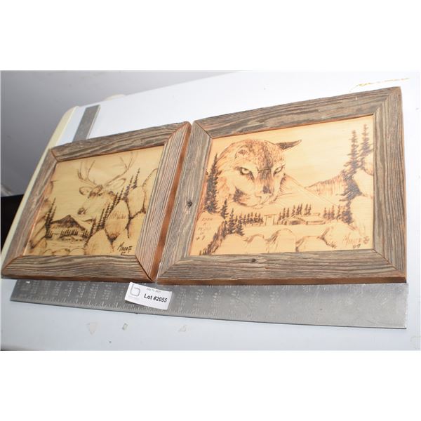ROSS MINOR RIP (MINOR RANCH) WILDLIFE FRAMED WOOD BURNINGS
