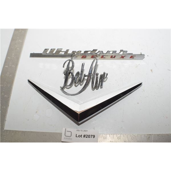 ANTIQUE SCRIPT EMBLEM LOT ---   CHEVROLET BEL AIR WINDSOR