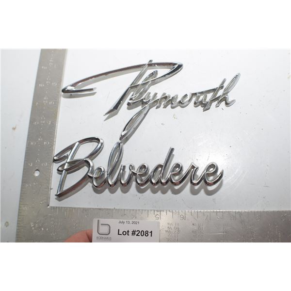 ANTIQUE SCRIPT EMBLEM LOT ---   PLYMOUTH  BELVEDERE