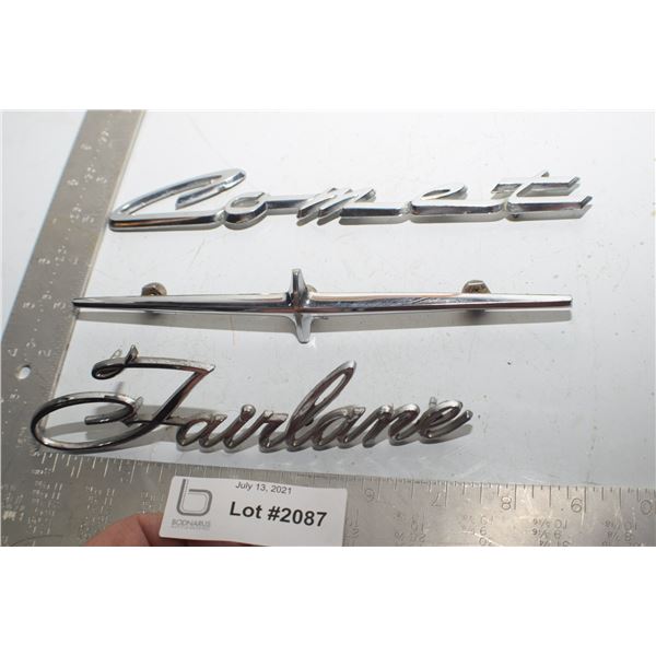 ANTIQUE SCRIPT EMBLEM LOT ---  COMET FAIRLANE