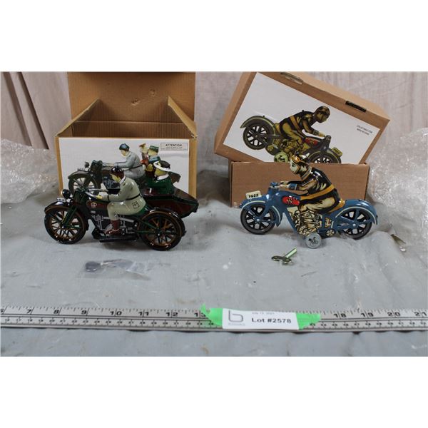 2x the money - Tin Litho wind-up Motorbike toys