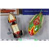 Image 7 : 2x the money - Tin Litho Friction Rocket Racer + wind up racecar