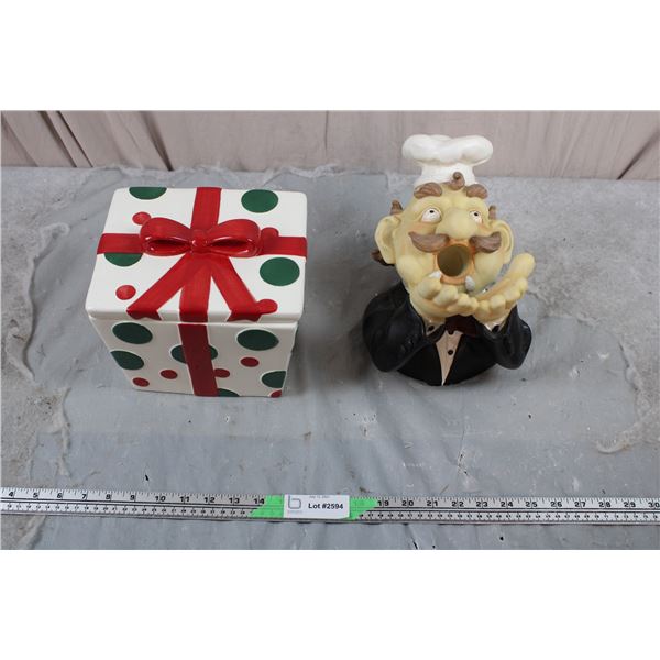 Christmas Present shaped cookie Jar + Wine Holder