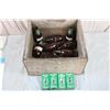 Image 1 : Sask Roughrider mini-bobbleheads + Stubby beer Bottles (in wooden crate)