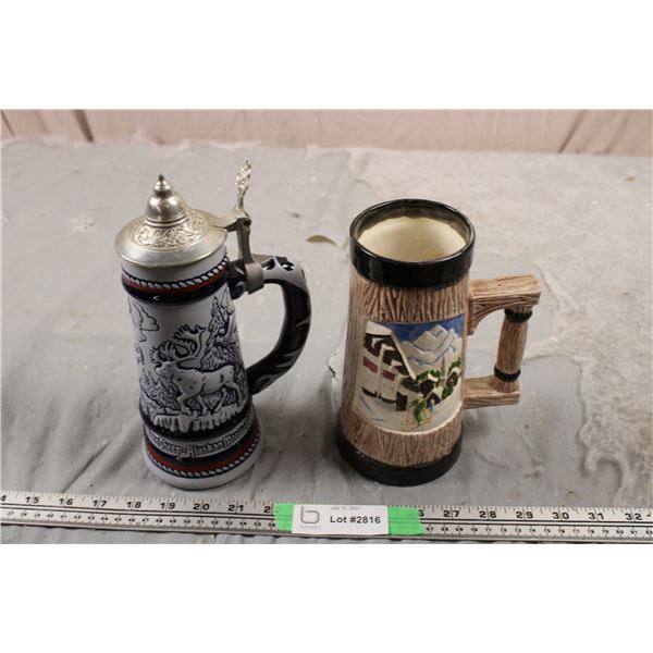 Pair of Ceramic Beer Steins - one is vintage Avon