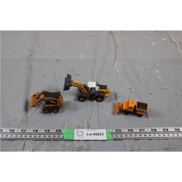 Ertl Case Bobcat (diecast) + Siku Loader (diecast) + Wiking mini-plow (plastic)