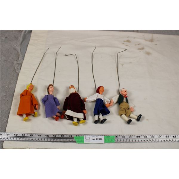 Lot of 5 Vintage Wooden Wire Dancing Marionette Doll Puppets