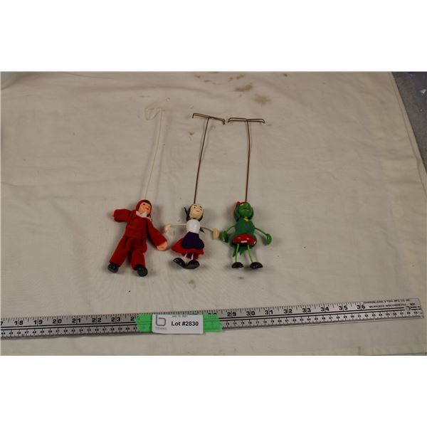 3 unique wooden dancing wire puppets