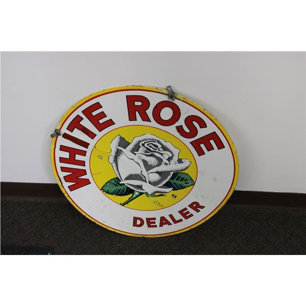 White Rose Dealer Sign Porcelain/Enamel 23.5" Diameter Double Sided
