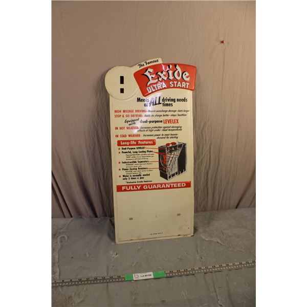 Exide Battery Tin Sign Single Sided 12" x 28" 1955