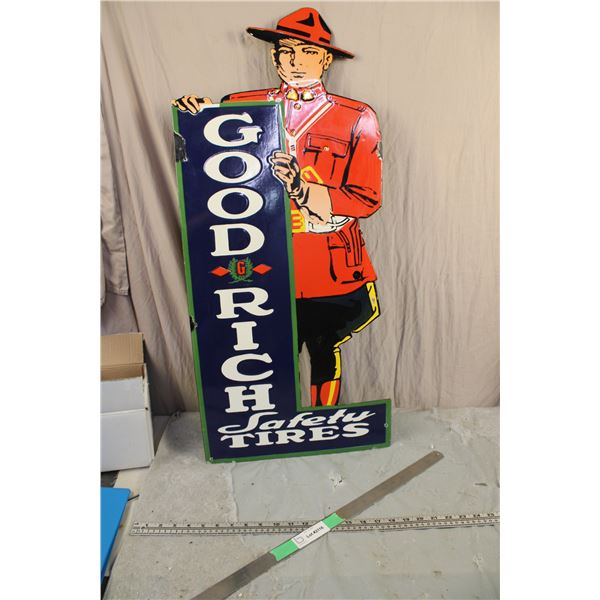 Goodrich Safety Tires Porcelain/Enamel Sign 34" Tall