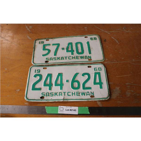(2X THE MONEY) 1968 Sask Licence Plates
