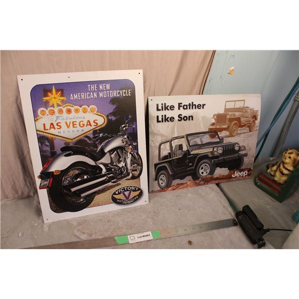 (2X THE MONEy) Motorcycle and Car Tin Sign 16" x 12.5"