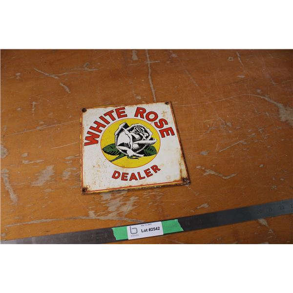 White Rose Enamel Sign 9" x 9"